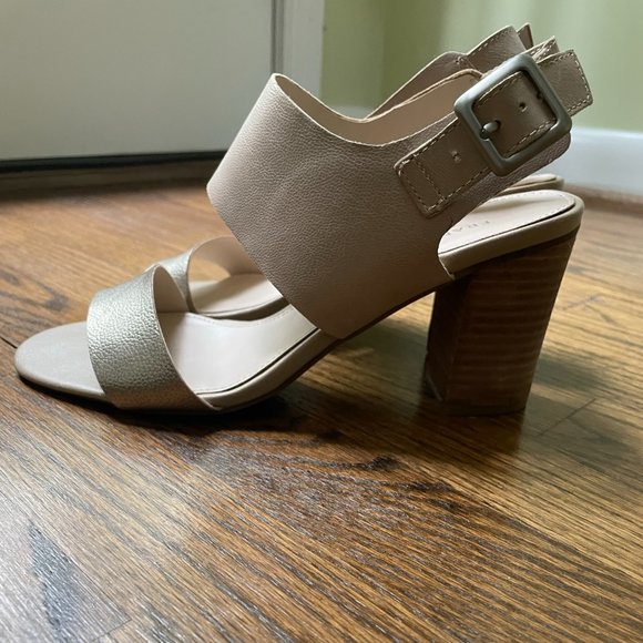 Franco Sarto Laina Heels - Beige Synthetic 8.5M Strappy Sandals With 3.5 Inch Heel